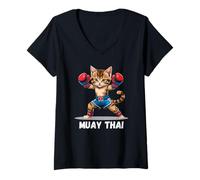 Womens Muay Thai Kitten Cat Lover Martial Artist Thai Boxing V-Neck T-Shirt