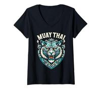 Womens Muay Thai Tiger Street Fight Thai Boxing Kickboxing Boxer V-Neck T-Shirt