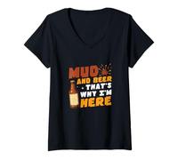 Women's Mud and Beer That's Why I'm Here for Mudding Fan Mud Runners V-Neck T-Shirt