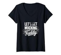 Women's Mud Run Gear 5k Marathon Running Let's Get Mucking Fuddy V-Neck T-Shirt