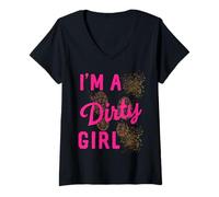 Womens Mud Run I'm A Dirty Girls Have Fun Get Muddy Together Pink V-Neck T-Shirt