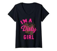 Womens Mud Run Shirts Women I'm A Dirty Girls Get Muddy Race Team V-Neck T-Shirt