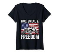 Women's Mud Sweat and Freedom Patriotic UTV SXS Offroad Mudding V-Neck T-Shirt