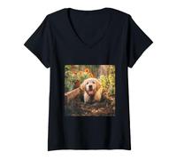 Women's Muddy Puppy Digging Garden Flowers Cute Dog V-Neck T-Shirt
