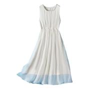 Women's Mulberry Silk Dresses Solid Color O-Neck Sleeveless A-Line Dresses White S