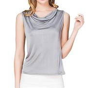 Womens Mulberry Silk Tank Top Sleeveless Vests Cowl Neck Knitted Silk Blouse Tops Undershirts Camisoles Tank T-Shirt (Gray,M)