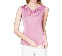 Womens Mulberry Silk Tank Top Sleeveless Vests Cowl Neck Knitted Silk Blouse Tops Undershirts Camisoles Tank T-Shirt (Lilac,S)