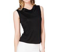 Womens Mulberry Silk Tank Top Sleeveless Vests Cowl Neck Knitted Silk Blouse Tops Undershirts Camisoles Tank T-Shirt (Black,L)