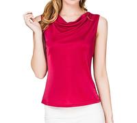 Womens Mulberry Silk Tank Top Sleeveless Vests Cowl Neck Knitted Silk Blouse Tops Undershirts Camisoles Tank T-Shirt (Wine,L)