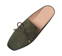 Womens Mule Loafers Suede Flat Shoes Slip On Bowknot Slides Backless Summer Fashion Sandals Lightweight Comfortable Low-Top Round Toe Flats Green