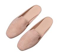 Women's Mules and Clogs Square Toe Suede Slippers Loafers Elegant Minimalist Open Heel Slip On Plain Line Flat Sole Lightweight Spring Autumn Daily Urban Relaxation, 01 Pink, 6 UK