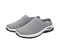 Women's Mules Breathable Knit Slip-On Walking Shoes Orthopedic Non Slip Mesh Trainers Summer Fashion Backless Trainer Wide Width Breathable Loafers (Grey, 7)