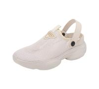 Women's Mules Clog with Back Strap UK 7 Slingback Mesh Knit Closed Toe Platform Sandals Summer Breathable Slip on Casual Shoes for Beach Walking Yoga Travel Beige Gift