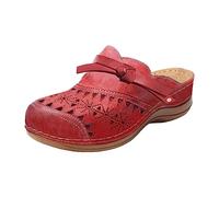 Women's Mules Closed Front Clogs & Mules for Women, PU Leather Garden Shoes with Butterfly Sandals, Comfortable Orthopaedic Sandals, Soft Soles, Beach Sandals, Lightweight Slip-On Shoes, red, 9 UK