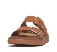 Fitflop Women's GEN-FF Buckle Two-BAR Leather Slides Sandal, White, 3 UK