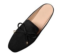 Women's Mules Front Closed Flat Sandals & Slides for Sliders Back Open Trekking Sandals Lightweight Bow Boho Slippers Solid Sole Walking Shoes Simple Slip-Ons Shoes, black, 4 UK