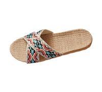 Women's Mules Sandals Slides with Heel Pair Retro Colour Blocking Print Beach Outdoor Wear at Home Cotton Linen Large Size Non-Slip Four Seasons Sandals Slippers Sandals Women, sky blue, 4.5 UK