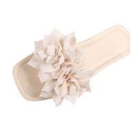 Women's Mules, Sandals, Slides with Heel, Women's Summer Flat Casual Fashion Slippers, Floral Decorations, One Line Beach Slippers, Mules, White, 8.5 UK