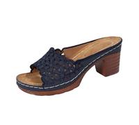 Women's Mules Square Heel Large Size Pumps Sandals Women Open Toe Slip On Hollow Out Floral Pattern Thick Sole Style Retro Spring Summer Beach Casual Outing, 01 Navy Blue, 4 UK