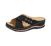 Women's Mules, Summer Boho Slippers with Wedge Heel, Wedge Sandals, Arch Support, Platform Sandals, Breathable Slides, Comfortable Slippers, Flat Beach Sandals, Footbed Sliders Shoes, black, 9 UK