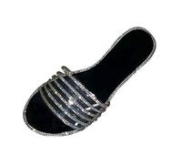 Women's Mules, Summer Glitter, Bathing Slippers, Women's Glitter Round Toe Diamond Sandals, Flat Slippers, Lightweight Beach Sandals, Festive Open Shoes, Party Mule Slippers, N Outdoor Sandals, black