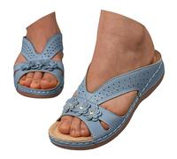 Women's Mules Summer Wedge Heel Slippers Summer Flowers Sports Shoes Bohemian Beach Sandals Open Toe Slippers Low Wedge Sliders Non-Slip Slides Made of Perforated Mesh Slippers, blue, 5 UK
