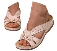 Women's Mules Summer Wedge Heel Slippers Summer Flowers Sports Shoes Bohemian Beach Sandals Open Toe Slippers Low Wedge Sliders Non-Slip Slides Made of Perforated Mesh Slippers, pink, 9 UK