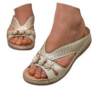 Women's Mules Summer Wedge Heel Slippers Summer Flowers Sports Shoes Bohemian Beach Sandals Open Toe Slippers Low Wedge Sliders Non-Slip Slides Made of Perforated Mesh Slippers, gold, 7 UK