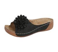 Women's Mules with Footbed, Lightweight Clogs & Mules for Wedge Heel, Slippers, Open Back, Walking Shoes, Indoor Outdoor Slippers, Solid Sole Sandals, Comfortable Outdoor Sandals, black, 4 UK