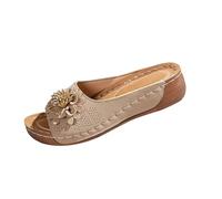 Women's Mules with Footbed, Platform Slippers, Summer Flower Slides, Indoor and Outdoor Slippers for Summer, Beach Sandals, High Beach Sandals, Wedge Heel, Walking Shoes, Ladies Slide, beige, 8 UK