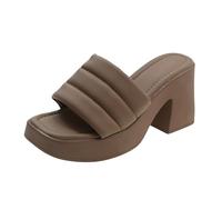 Women's Mules with Footbed Sandals High Heels Block Heel Super Comfortable Platform Beach Shoes Plain Versatile Outdoor Sandals Non-Slip Outdoor Ultra Soft Slippers, khaki, 6 UK