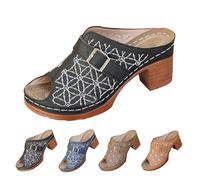 Women's Mules with Heel, Brown, Wedge Sandals, Women's Leather Sandals, Summer Comfortable Sandals, Orthopaedic Toe Sandals, Breathable Slippers, Non-Slip Heel Shoes, Open Beach Shoes, black, 10 UK