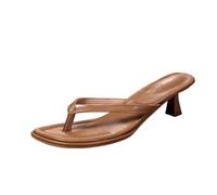 Women's Mules with Heel, High Heels, Flip Flops, Sandals, Open Toe, Casual Shoes, Comfortable, Breathable Summer Shoes for Outdoor, Holiday, Leisure & Everyday Use, A beige, 7 UK