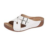 Women's Mules with Heel, Orthopaedic Sandals, Women's Leather Platform Slippers, Cross Strap Slides, Orthofit Slippers, Soft Footbed, Sandals, Wedge Heel, Flip Flops, Comfortable Summer Shoes 1, White
