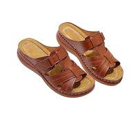 Women's Mules with Heel Orthopaedic Slippers Wedge Sandals Faux Leather Platform Sandals Peep Toe Pumps Slippers Slides Wedge Heel Slippers Summer Sandals Summer Shoes Size 35-43, brown, 7 UK