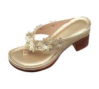 Women's Mules with Heel, Platform Sandals, Summer Shoes, Flip Flops, Comfortable Lightweight Toe Separator, Wedge Heel, Slippers, Fashion Summer Open Shoes, Leisure Slippers, A Gold, 9 UK