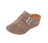 Women's Mules with Heel, Soft Sandals, Unusual Wellington Boots, Slip-On Slippers, Roman Slippers, Elegant Summer Boots, Summer Sabots, Mules, Leather Garden Shoes, Sandals, O khaki., 5 UK