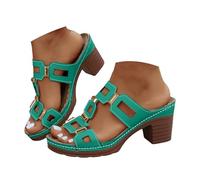 Women's Mules with Heel with Arch Support Orthopaedic Shoes Block Heel Slip On Summer Shoes Elegant Slippers Comfortable Slip-On Slippers Soft Insoles High Heel Sandals, Green, 8 UK