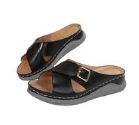 Women's Mules with Wedge Heel Buckle Slippers Summer Sandals with Footbed Elegant Soft Adjustable Strap Sandals Sandals Slippers Soft Sole Slippers Slippers Outdoor/Indoor, black, 8 UK