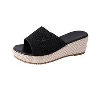 Women's Mules with Wedge Heel, Mesh Breathable Comfortable Slippers Non-Slip Sandals Slip On Slippers Lightweight Slippers Open Summer Shoes with Heel for Beach Pool Surfing Yoga, black, 6 UK
