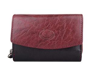 Womens Multi-Functional Buffled Crumple Leather RFID Protected Money Credit Card Purse - Dark Red/Black
