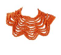 Women's Multi Layer Wooden Bead Flower Necklace Ethnic Statement(Orange color)