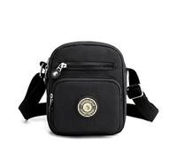 Womens Multi Pocket Casual Nylon Cross Body Bag Messenger Handbag for Ladies Girls Shopping Hiking Daily Use (Black)