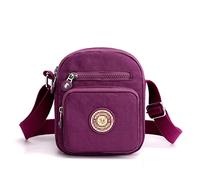 Womens Multi Pocket Casual Nylon Cross Body Bag Messenger Handbag for Ladies Girls Shopping Hiking Daily Use (Purple)