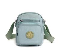 Womens Multi Pocket Casual Nylon Cross Body Bag Messenger Handbag for Ladies Girls Shopping Hiking Daily Use (Light Green)