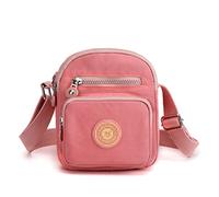 Womens Multi Pocket Casual Nylon Cross Body Bag Messenger Handbag for Ladies Girls Shopping Hiking Daily Use (Pink)