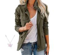 Womens Multi Pockets Military Jacket, Utility Button Down Denim Jean Coat, 2025 Zip Up Snap Buttons Parka Spring Fall (Military Green,L)
