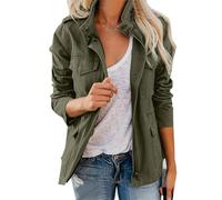 Womens Multi Pockets Military Jacket, Zip UpSnap Buttons Lightweight Utility Anorak Field Safari Coat Outwear (Army Green,L)