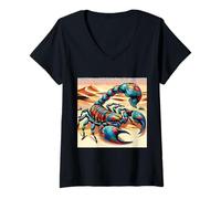 Women's Multicolor Scorpion in the Desert V-Neck T-Shirt