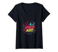Womens Multicolor Spoiler Alert Saying V-Neck T-Shirt